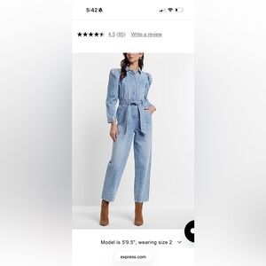 Express puff sleeve jean jumpsuit